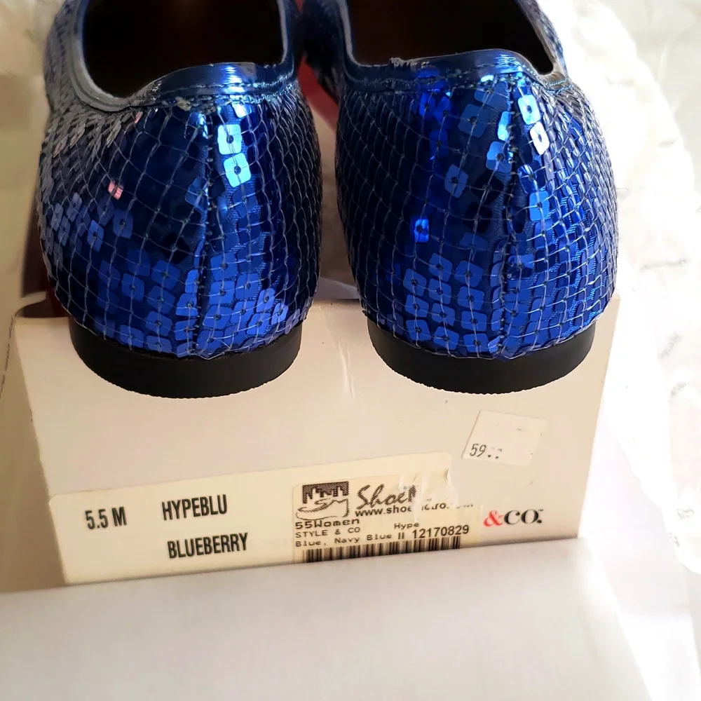 Style & Co New Flats Sequined Shoes BLUE NIB Women's 5.5 - Picture 6 of 15